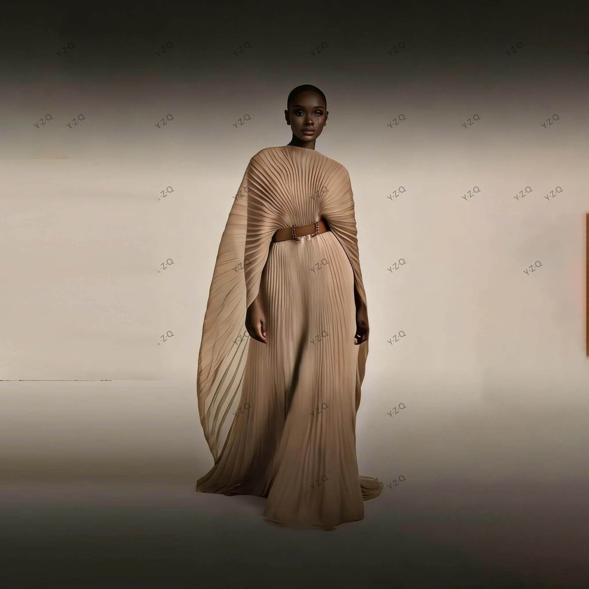 

Новое вечернее платье цвета хаки без пояса, плиссированное, из органзы, на заказ, в стиле накидки, А-силуэт, с рукавами, для выпускного вечера