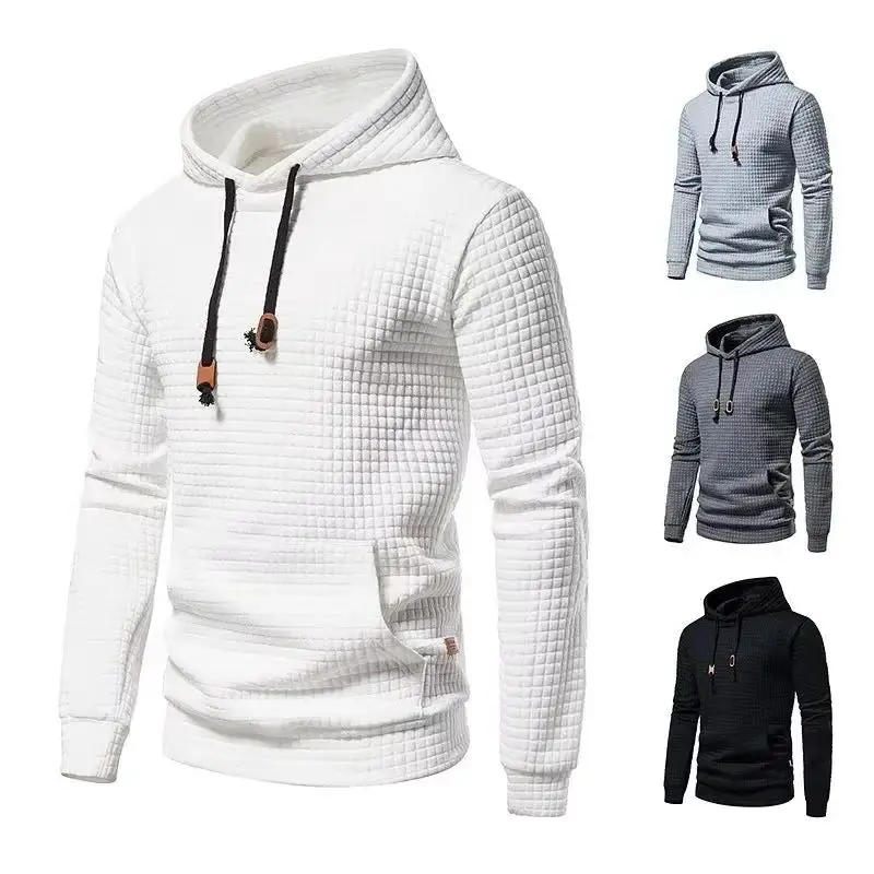 2025 Autumn/Winter New men's jacquard plaid hoodie long sleeve hoodie warm color hooded sweatshirt coat Slow running sweatshirt