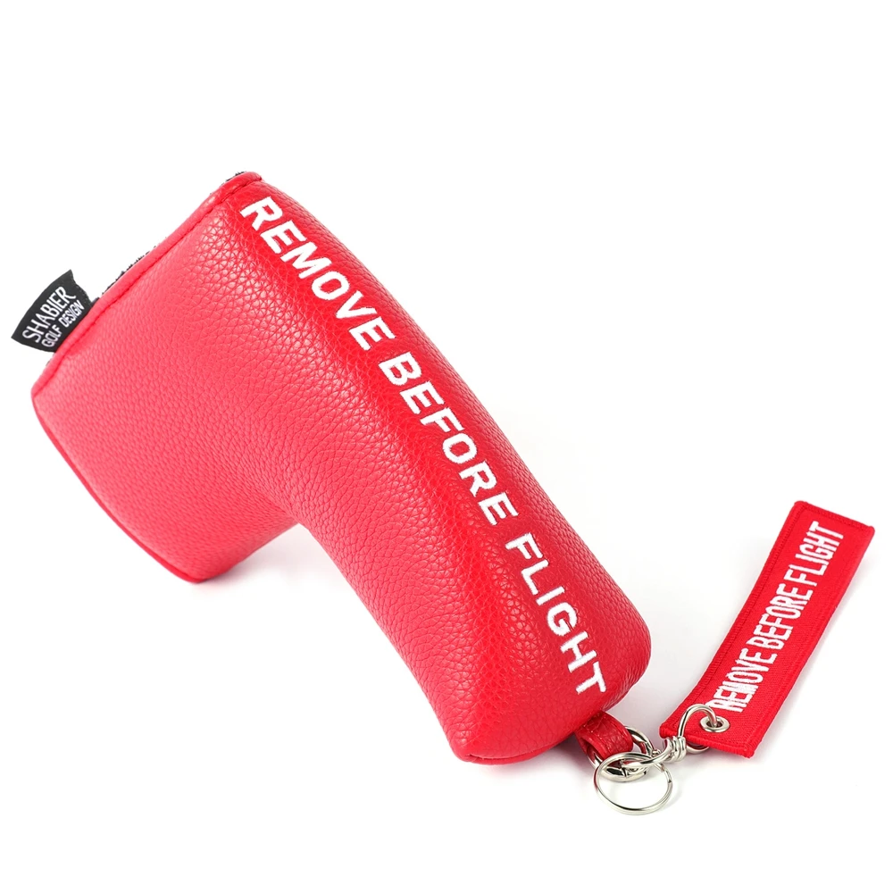 Red PU Leather REMOVE BEFORE FLIGHT Strong Magnetic Closure Golf Headcover Blade Putter Covers