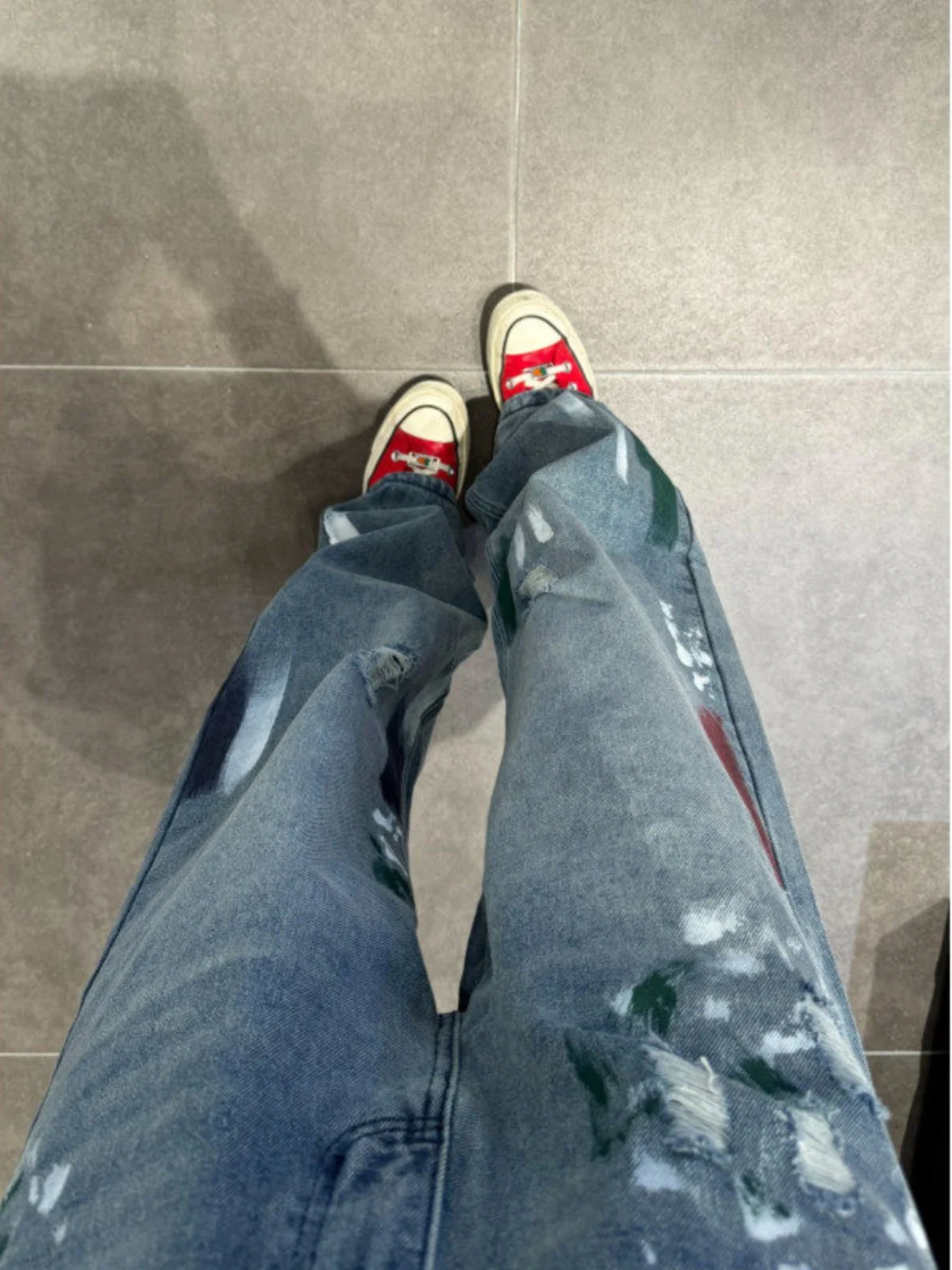 

Мужские джинсовые джинсы в стиле ретро, американские джинсы с окрашенными отверстиями, широкие брюки большого размера, молодежный тренд, хлопок, полиэстер