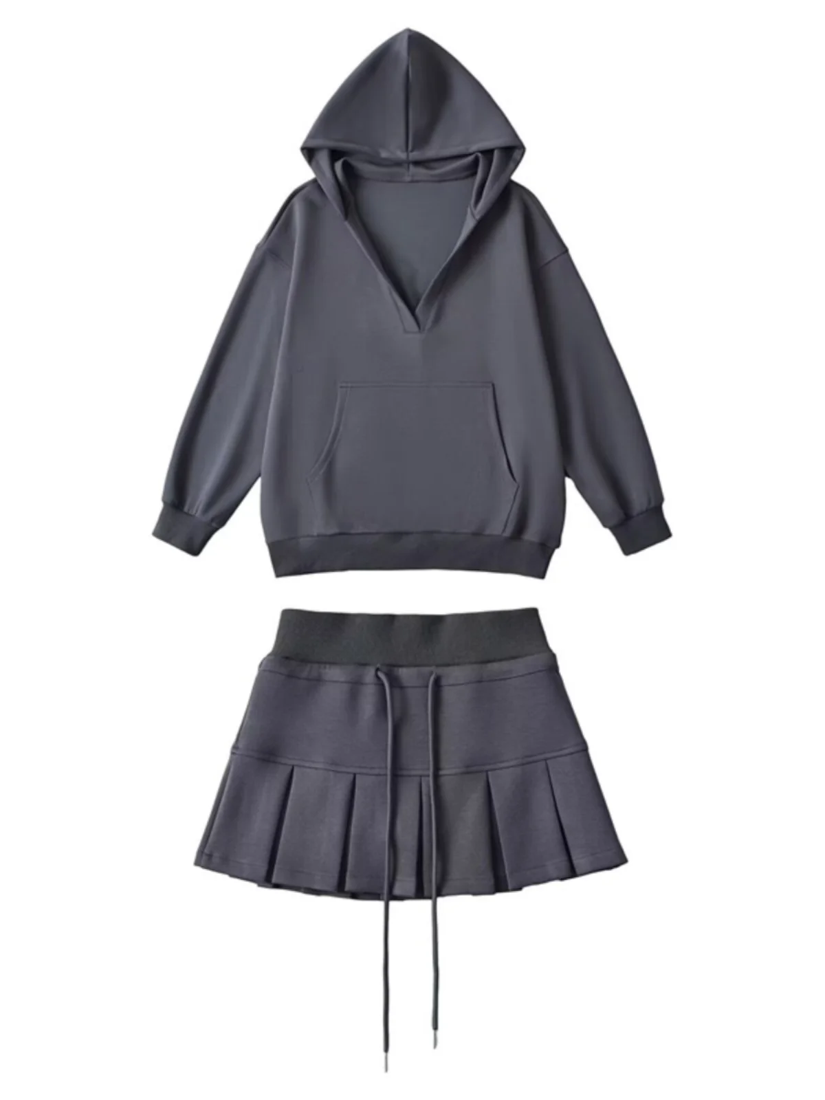 Lifesle ヴィンテージ V カラー ロング Sve パーカー Jaet レディース ハイウエスト イリュージョン スリミング アンチブレスト露出防止スカートセット