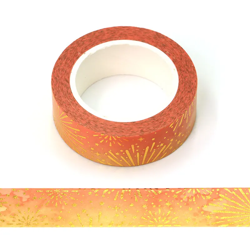 1 PCS Decorative Foil Yellow Fireworks Paper Washi Tapes Planner Adhesive Masking Tape Cute Stationery 15mm*10m