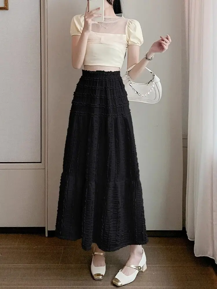 French Gentle Textured Skirt Women's High Waist Drooping Cake Skirt Temperament Long Skirt