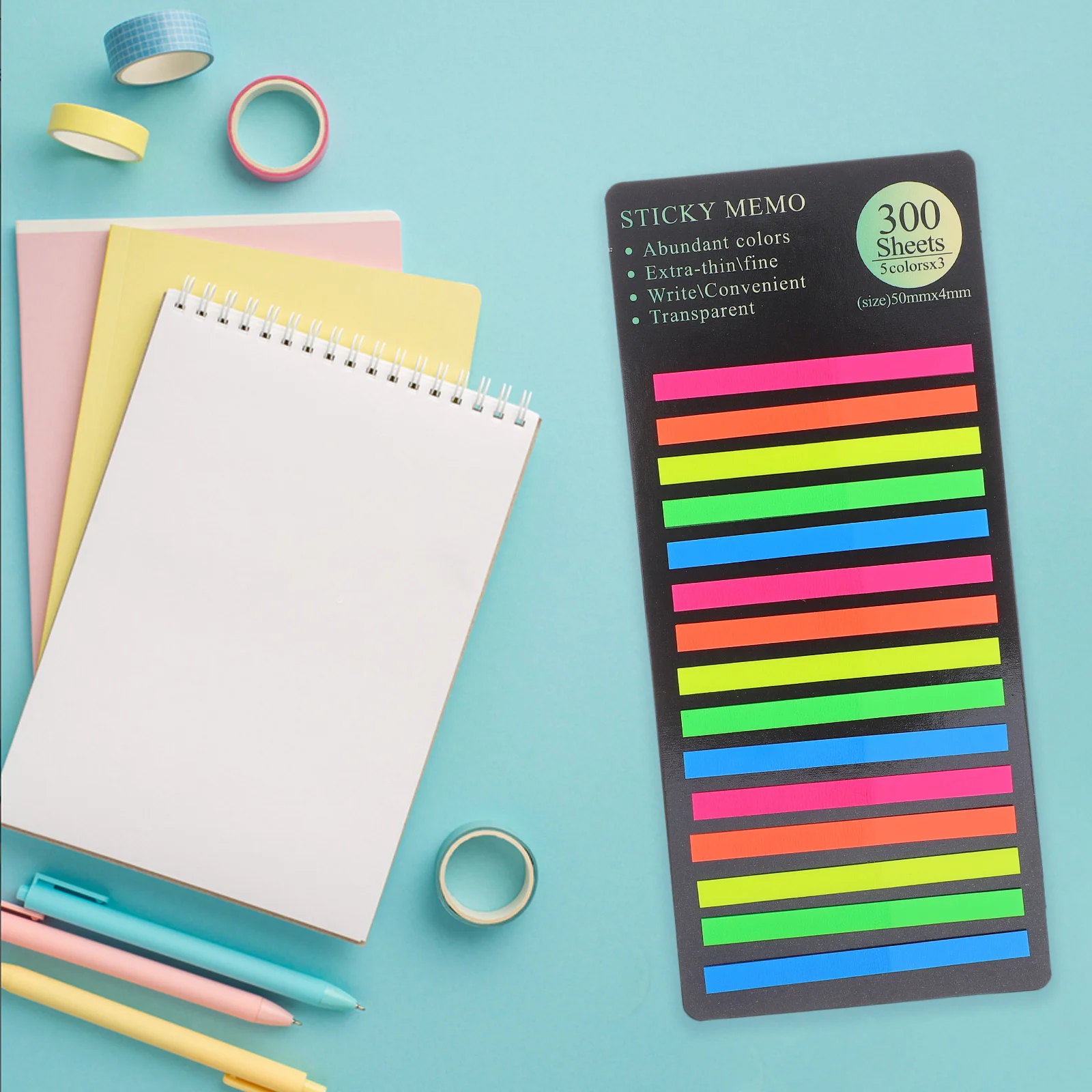 1800 Uds. Pestañas de índice de tira Material para mascotas fácil aplicación libro de anotaciones diarios cuadernos libros de texto pestañas de tira para diario