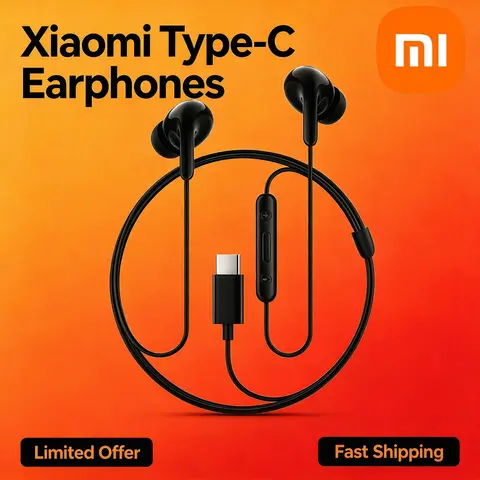 Xiaomi Type‑C Wired Earphones In‑Ear Headphones Built‑in Mic Volume Control Stereo Earbuds for Type‑C Smartphones Laptop Tablet