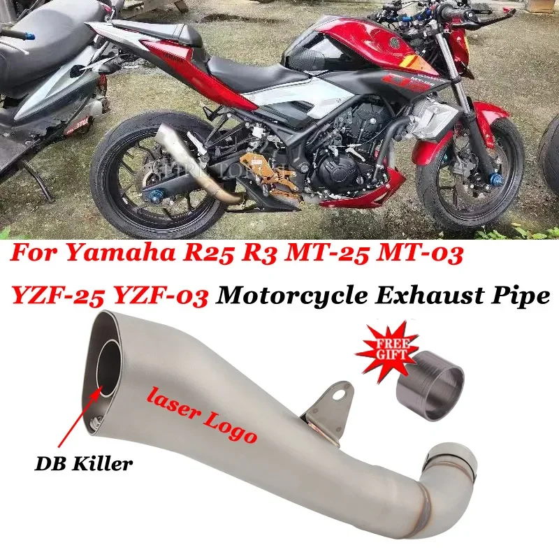 ลื่นบนรถจักรยานยนต์ไอเสีย Escape ดัดแปลงกลาง Link ท่อ Moto Muffler DB Killer สําหรับ Yamaha R25 R3 MT-25 MT-03 YZF-25 YZF-03