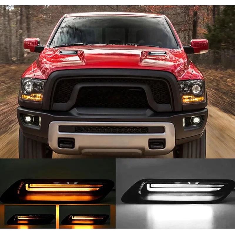 Car Accessories 2Pcs/Pair LED Hood Lights Car Led Turn Signal Lamp Fit For Dodge RAM 1500 Sport 2010-2018 1500 Classic 2019-2022