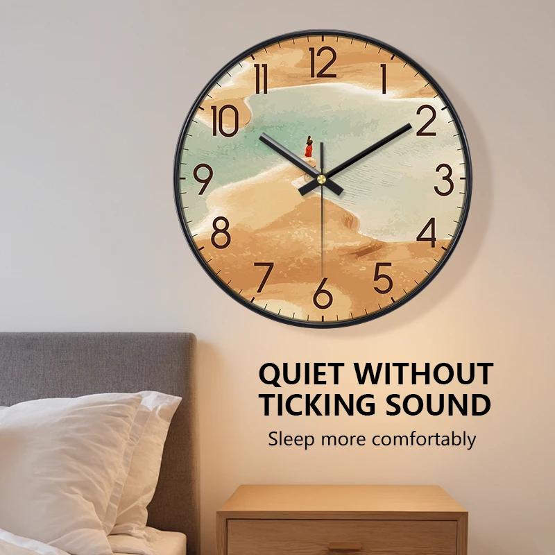 Boho Desert Wall Clock Beach Landscape Art Silent Clock for Living Room Bedroom Time Management Home Decor Battery-Operated
