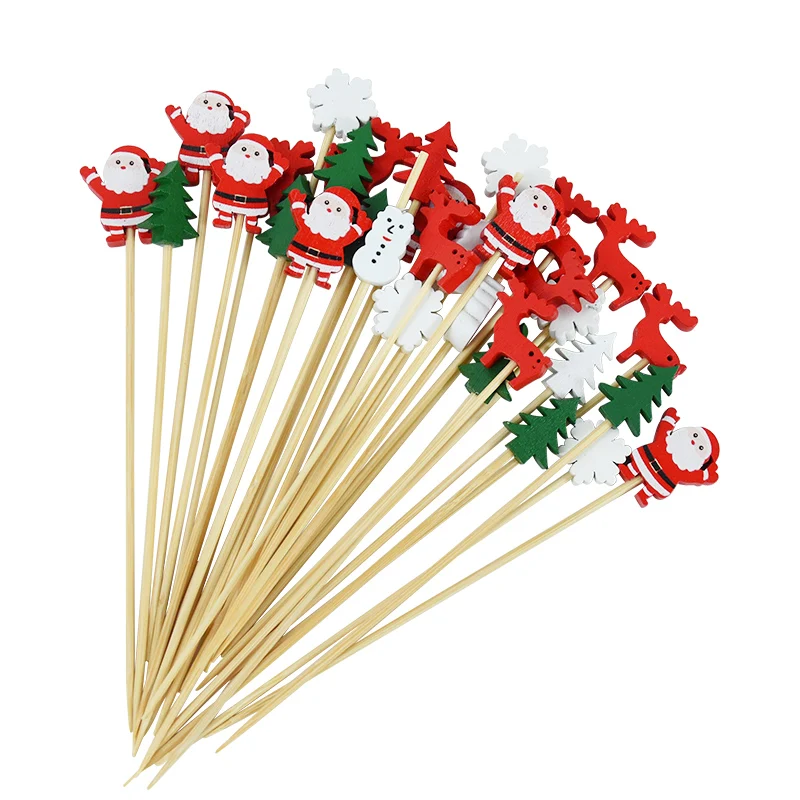 50 Stücke Weihnachten Bambus Essen Picks Zahnstocher Santa Dessert Buffet Obst Salat Weihnachtsdekoration Neujahr Weihnachten Party Supplies – Detail 3