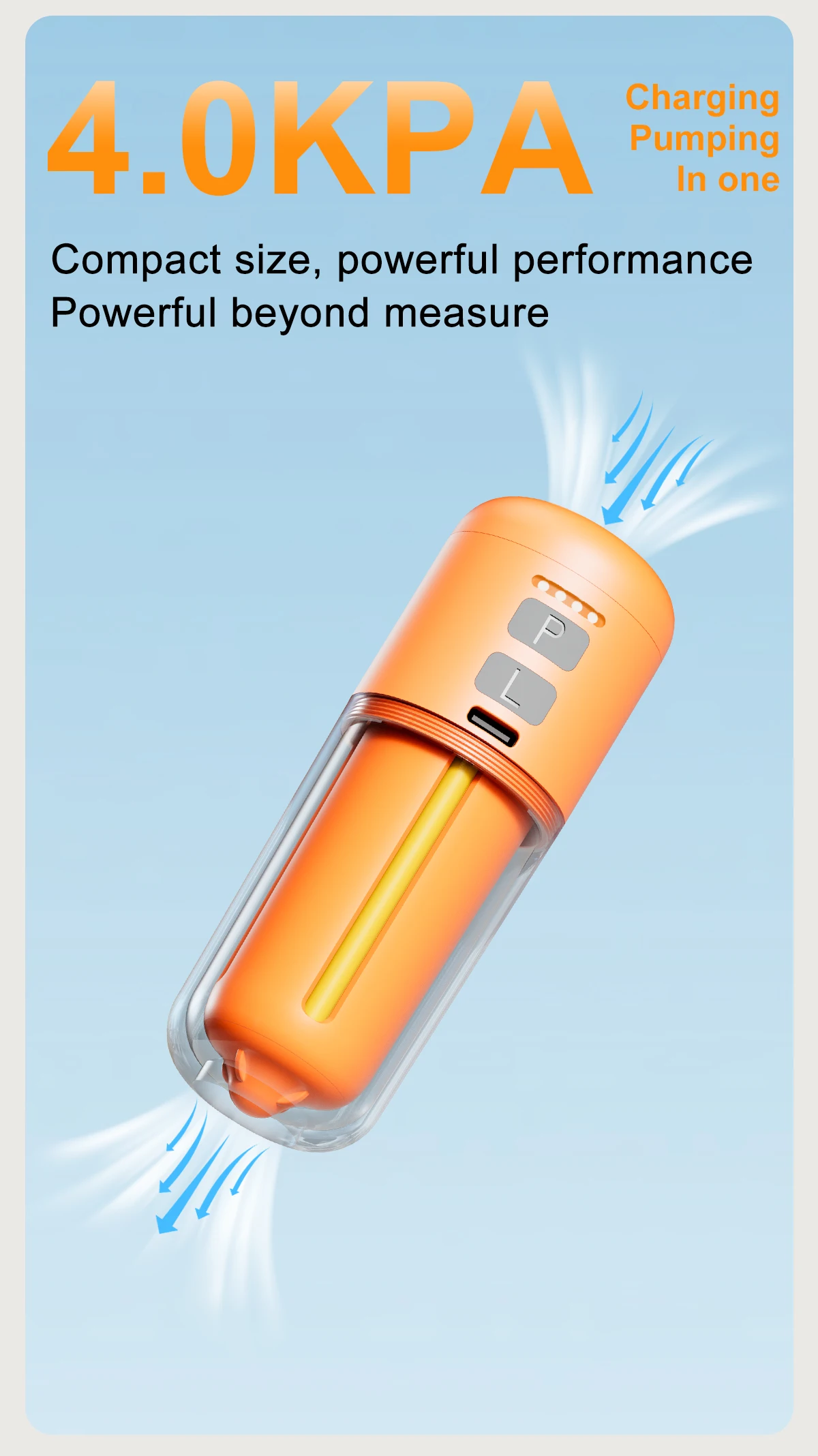 NEUE Tragbare Luftpumpe für Aufblasbare Gegenstände 430L/min Ultraschnelle Luftmatratzenpumpe, 2000 mAh Akku & Campinglampe, Elektrische Luftpumpe – Detail 3