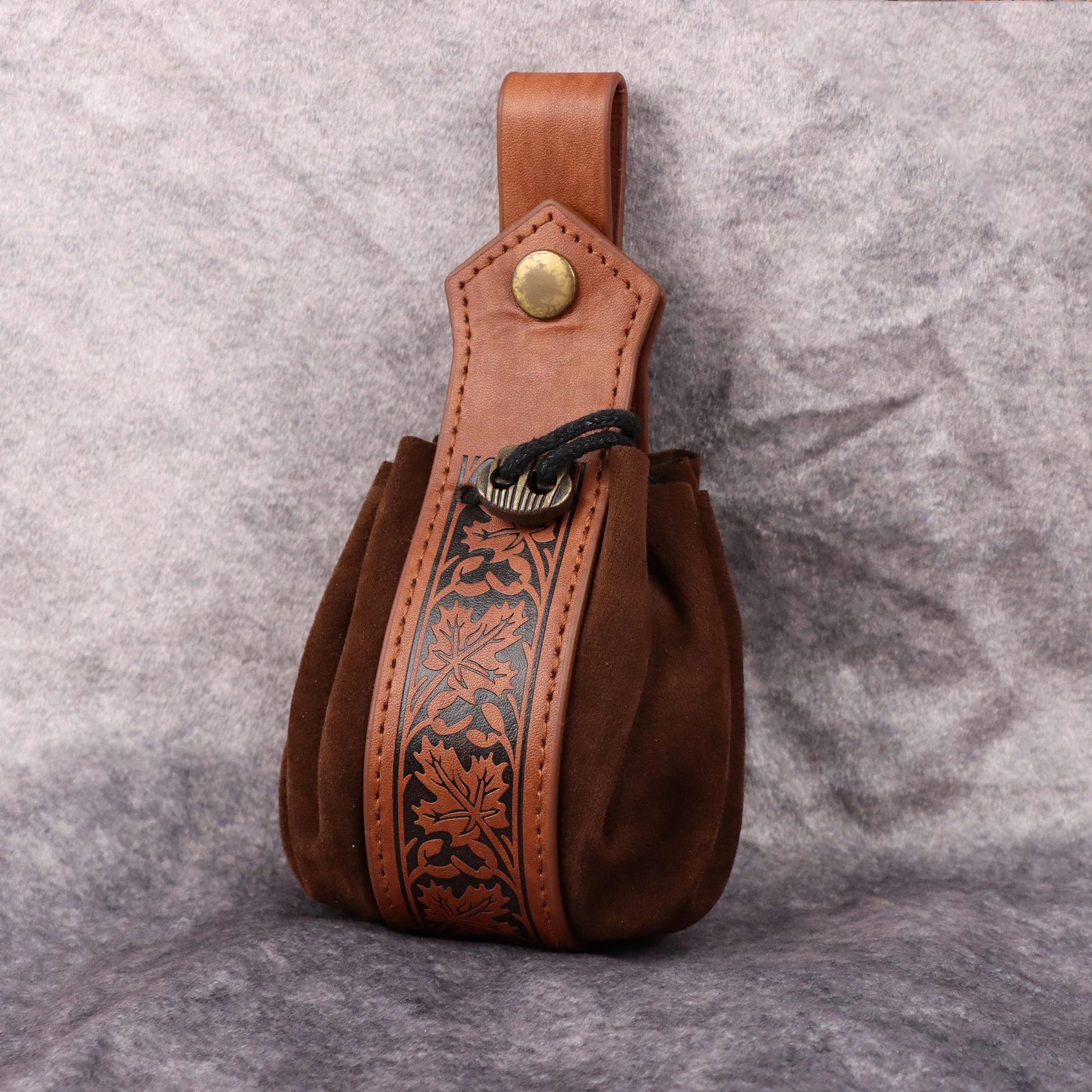 Średniowieczna saszetka ze sztucznej skóry z tłoczeniem, retro nordycka wikingowska przenośna portmonetka na monety, na LARP Ren Faire