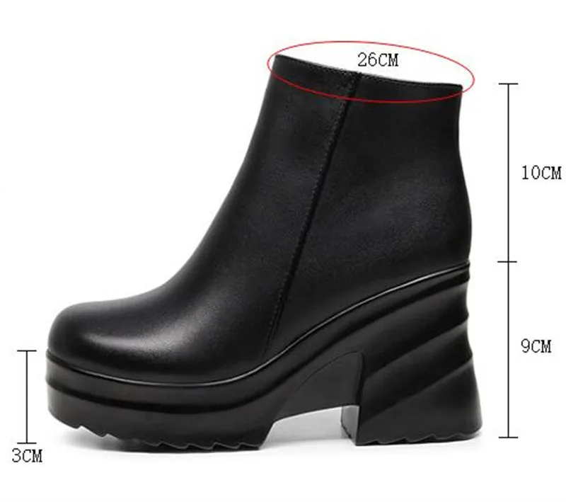 GKTINOO pelle bovina scarpe nere in vera pelle stivali tacco alto 2024 stivali autunno inverno piattaforma scarpe aumentate stivaletti donna