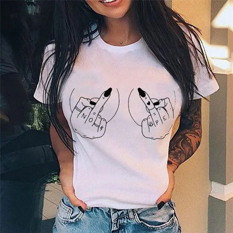 

Hand Middle Finger Print Women T Shirt Short Sleeve O Neck Loose Women Tshirt Ladies Tee Shirt Tops Camisetas Mujer