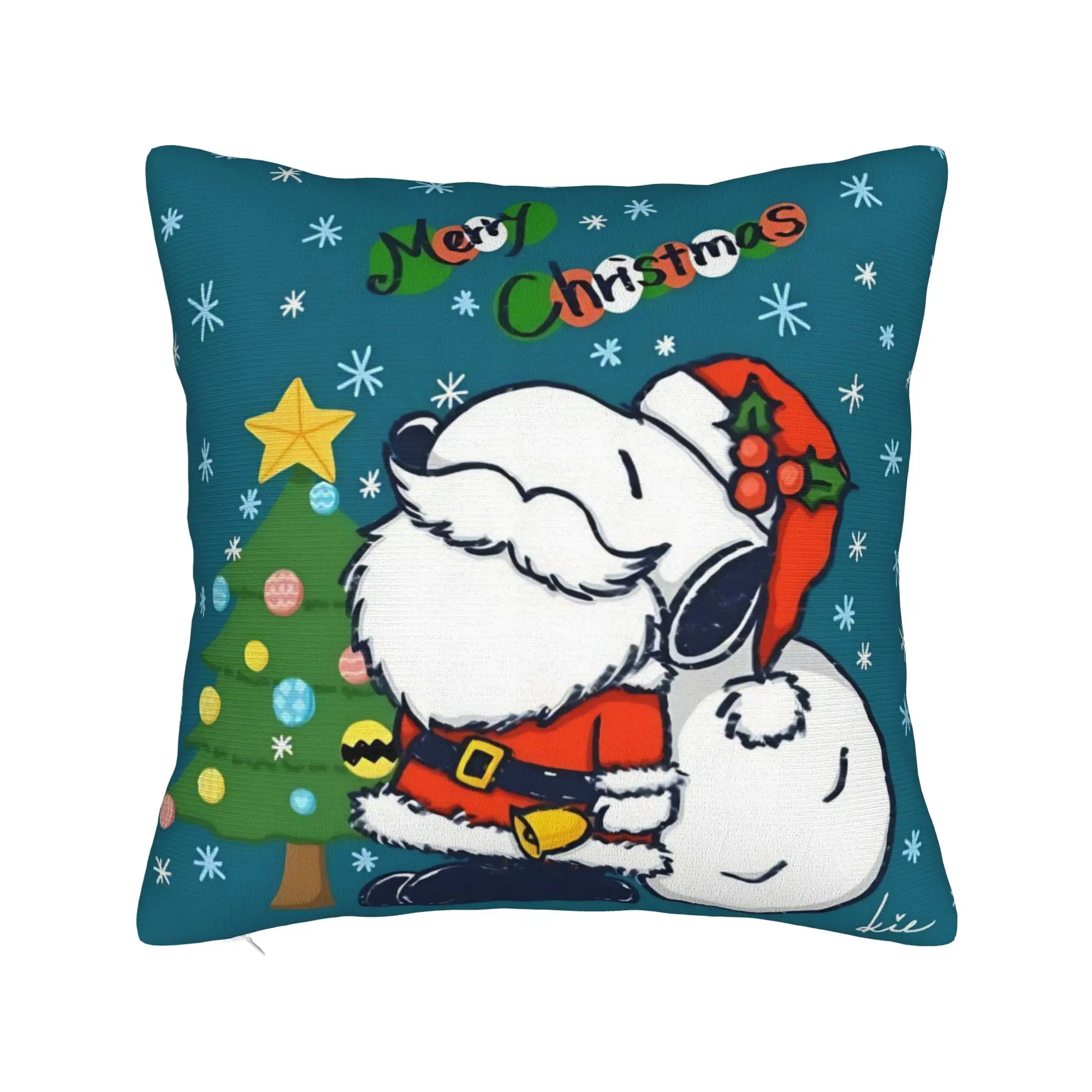 S-Snoopys Xmas Snowman Santa Pillowcase Polyester Cushion Cover Decoration  Pillow Case Cover Home Square 45*45cm