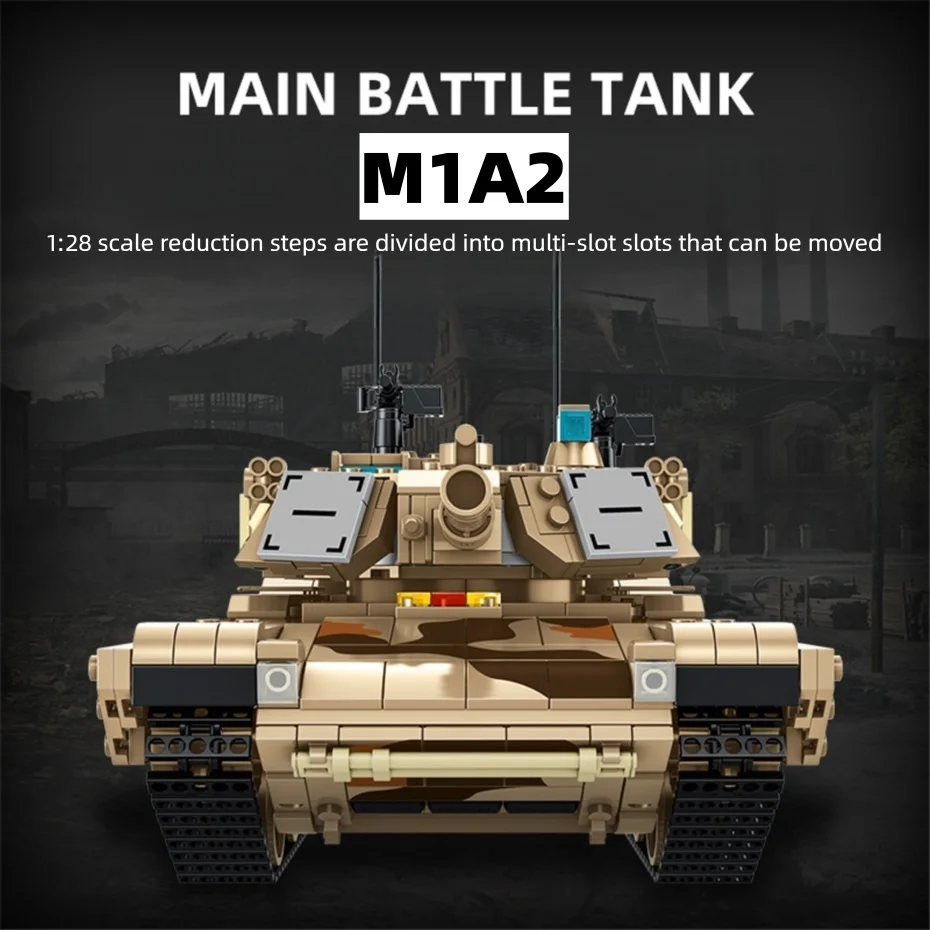 

Military 1:28 M1A2 Abrams Main Battle Tank Series Building Blocks Bricks Model MOC Army Weapon Soldier Sets Kids Toys Boys Gift