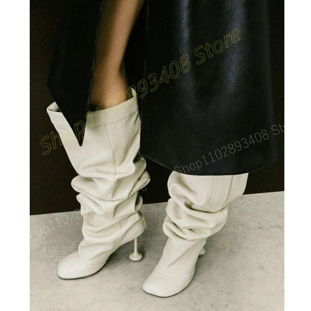 

White Matte Leather Knee High Boots Runway Fashion Design Stiletto High Heel Women Shoes 2024 New Spring Zapatos Para Mujere