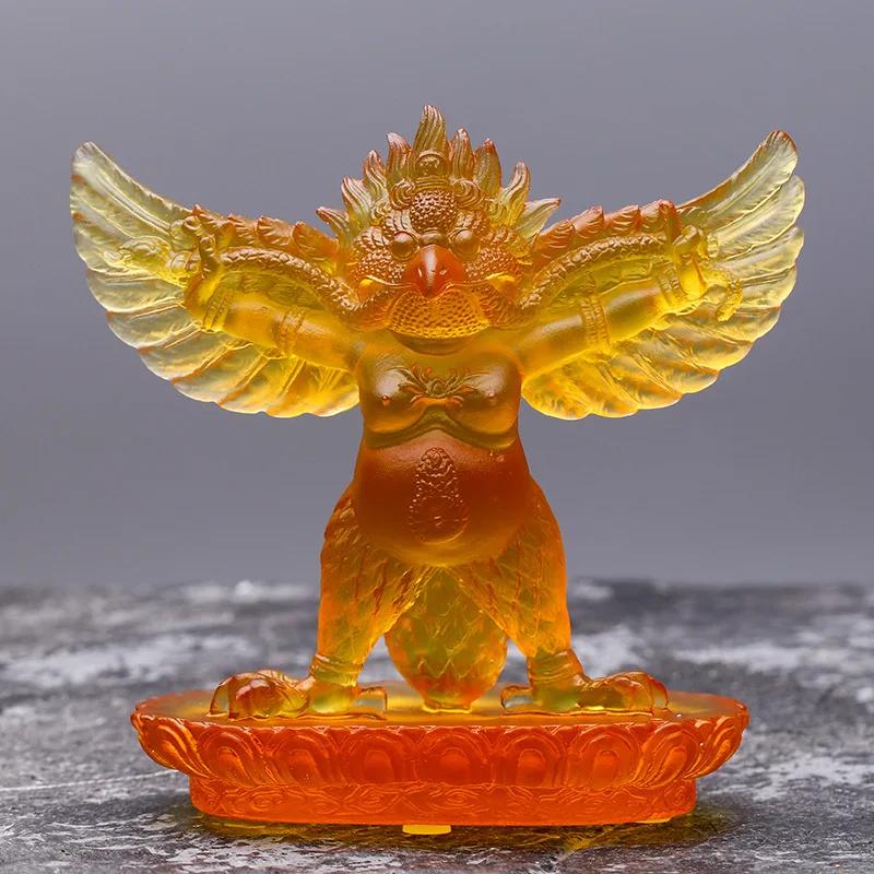 Ancient Coloured Glaze Winged Dapeng Bird Garuda Thunderbird Protector Peace