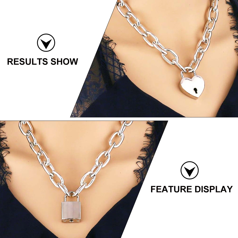 

2pcs Alloy Chain Necklace Simple Thickened Punk Hip Hop Style Heart Square Lock Pendant 50Cm 1.5Cm Shiny Fashion Stainless Steel