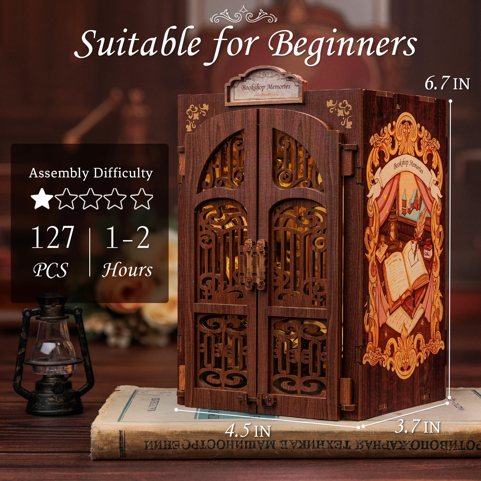 Original CUTEBEE 127pcs Bookshop Memories Book Nook Kit DIY Miniature House Dollhouse Bookstore Booknook Tiny House Bookshelf Decor Model Build DIY Craft Gifts for Adults and Teens  book nook kits for adults tiny home doll house calico critters family se