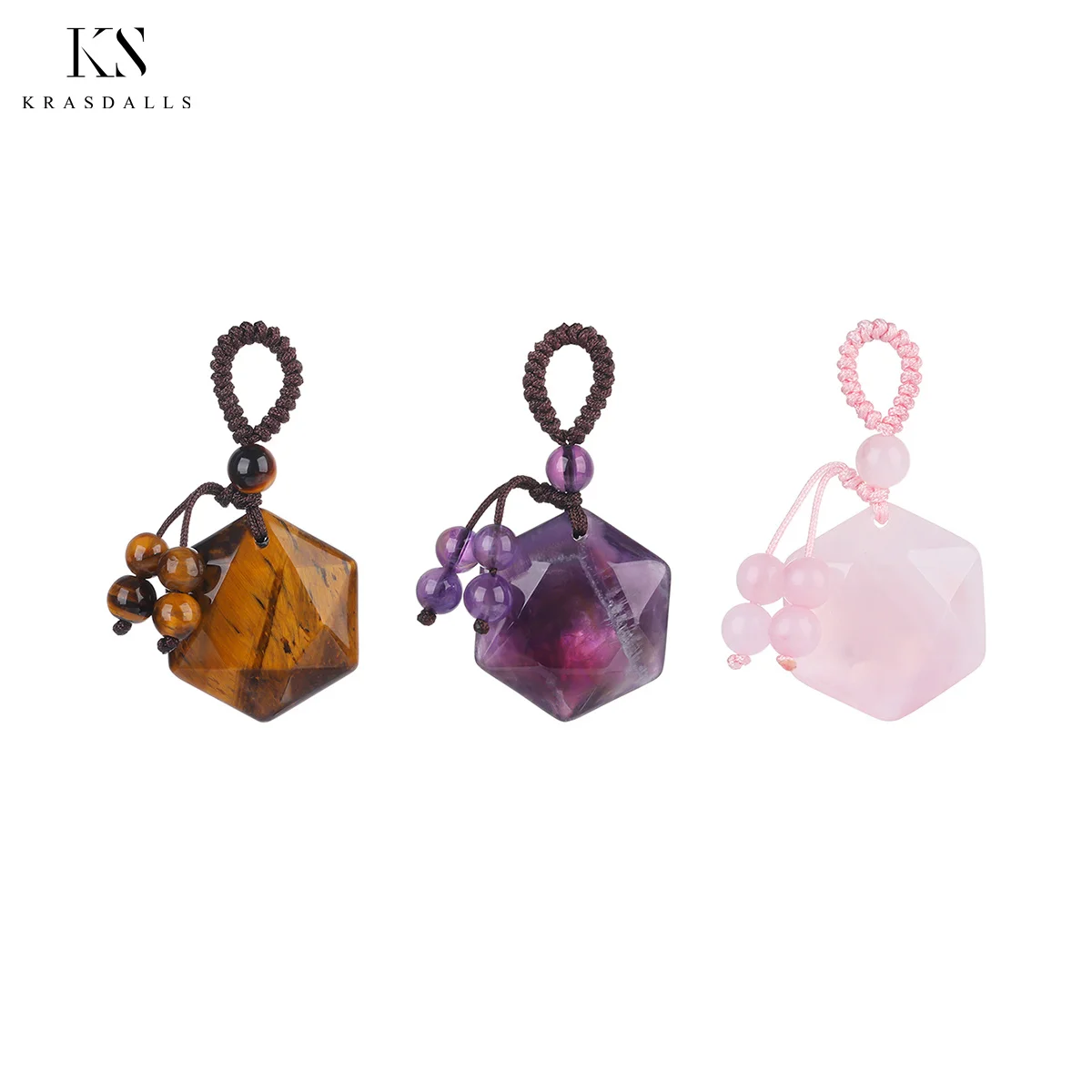 

Hexagonal Pendants for making Jewelry , Natural Gemstone Healing Crystal Charms DIY Keychain Supplies