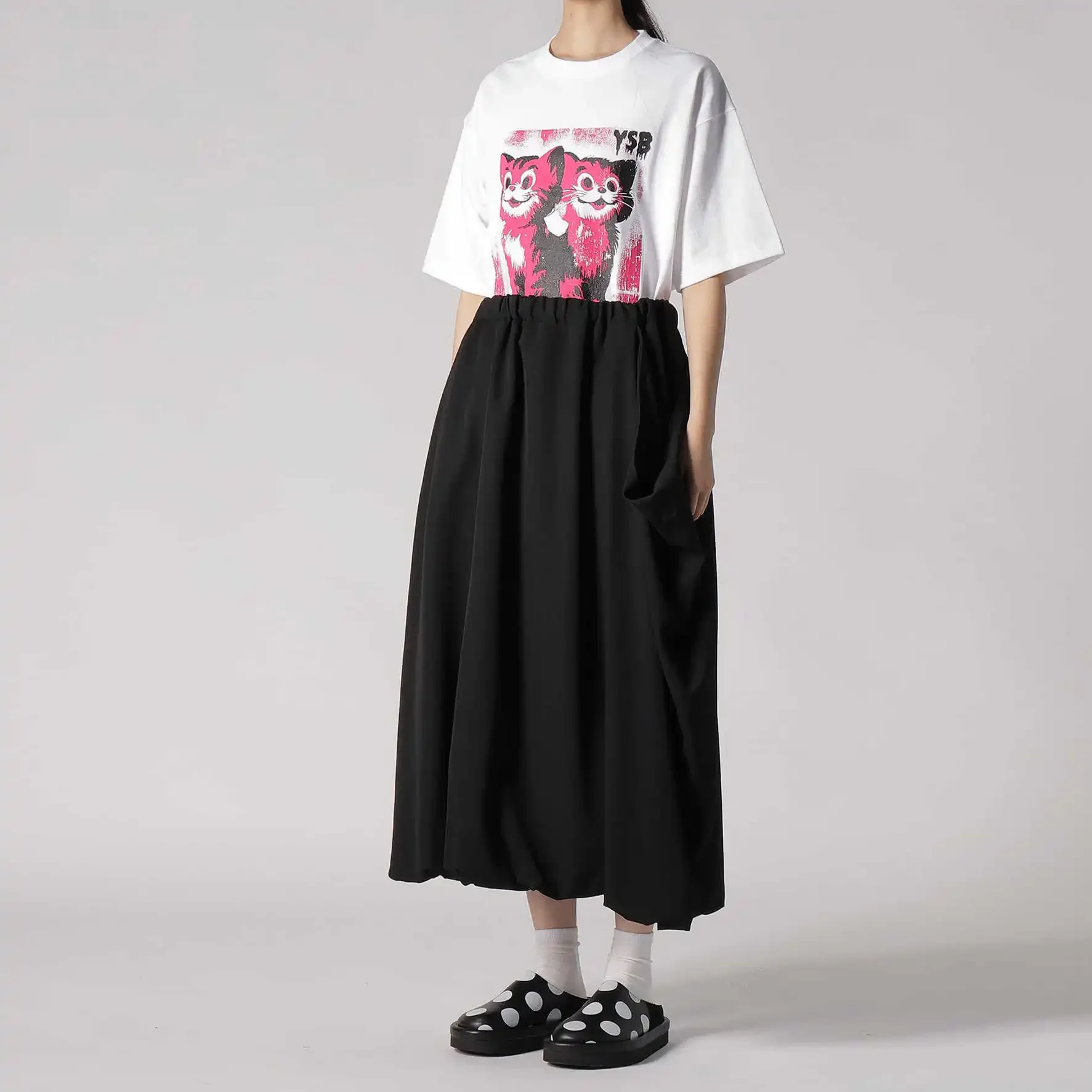 

YOJI OOAK японская оригинальная односторонняя карманная дизайнерская шерстяная юбка с эластичной резинкой на талии и бутоном цветка, черная полуюбка для мужчин