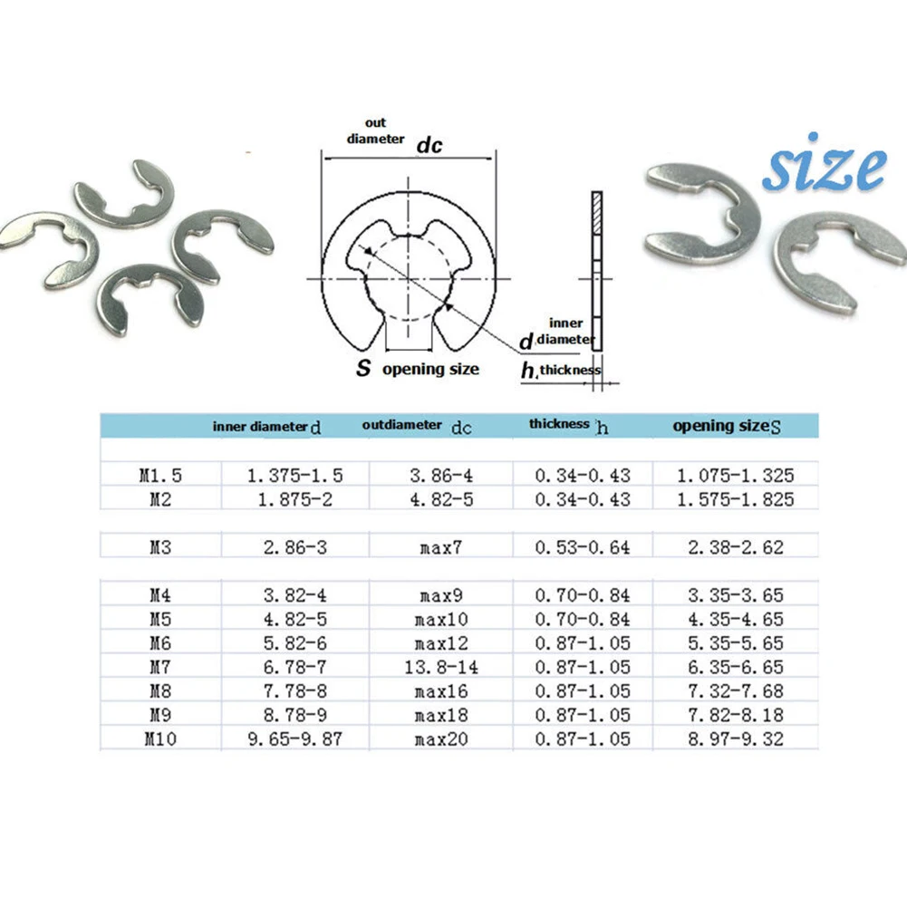 120Pcs E-Clips C Clips Stainless Steel Kit Retaining Ring Snap Internal Circlip Ring Assortment Kit Assorted 1.5mm To 10mm - view 6