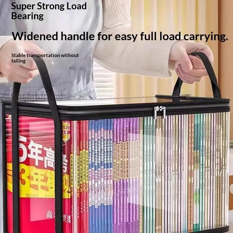 2/3Pcs Dustproof Waterproof Transparent Storage Bag With Handle Stackable Organizer For Books Clothes Arrangement