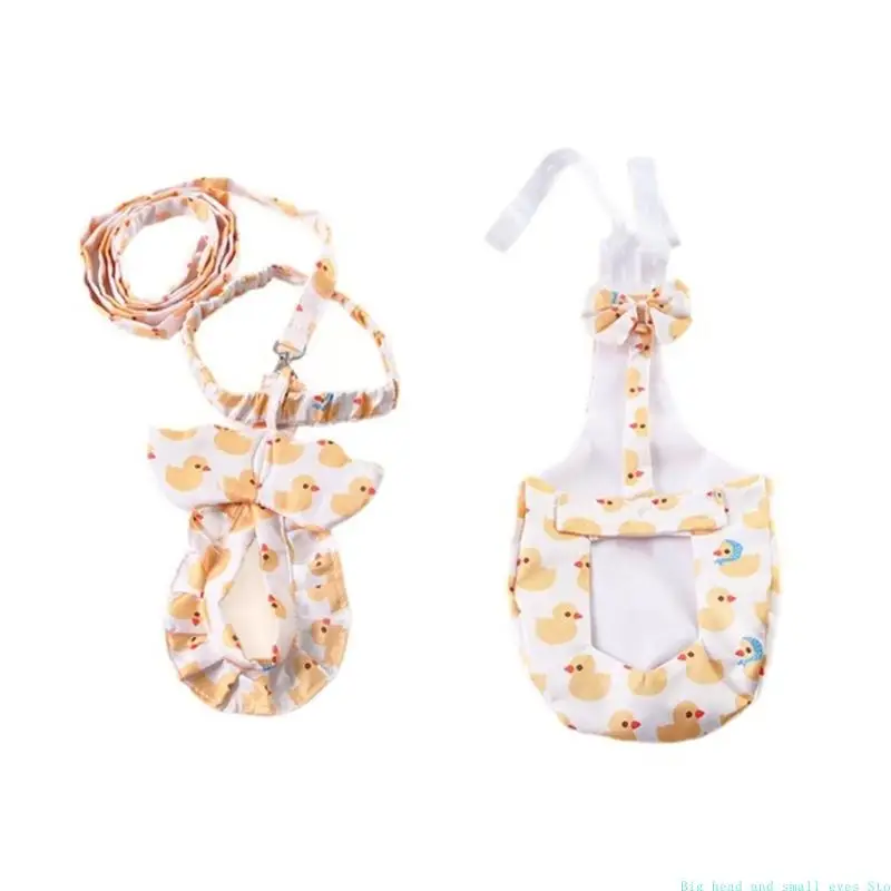 581C 2PCS Pet Waste Containment Harness Washable Adjustment Duck Themed Diaper Leash Set for Small Animals