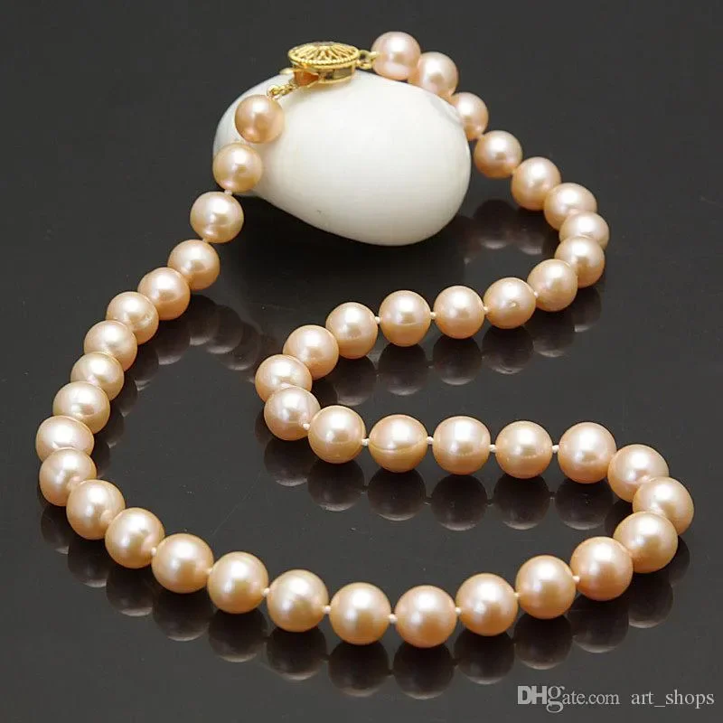 

s271 Mother's 9-10mm pink fresh water cultured pearl nelace