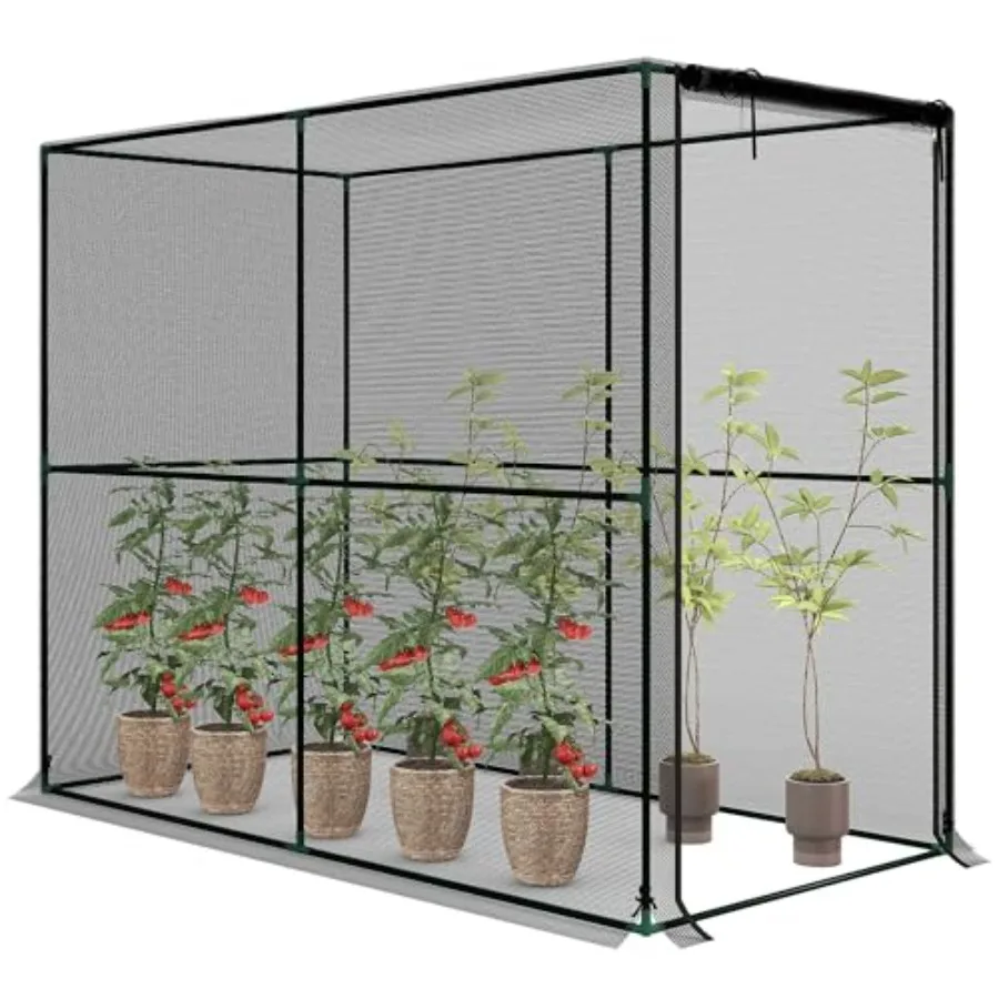 

Большая уличная садовая клетка для растений 6.6' x 3.3' x 5.2' с откатной дверцей на молнии для овощей, цветов, фруктов, приподнятых грядок, черная, прочная