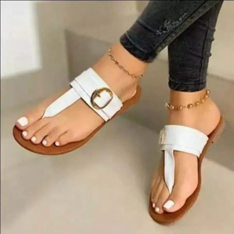 

Summer New Women's Sandals Fashion Clip Toe Flat Women's Flip Flops Beach PU Leather Casual Ladies Flats Slippers Zapatos Mujer