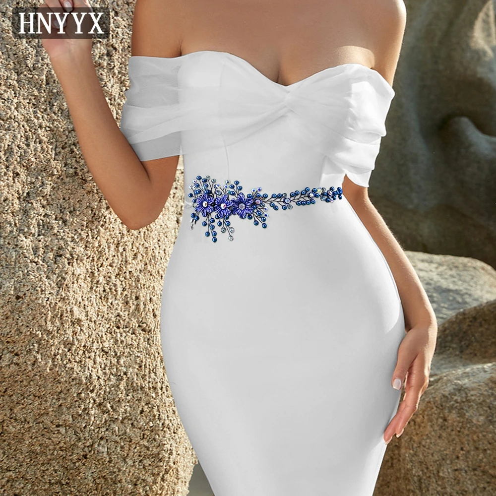 HNYYX Luxury Wedding Bridal Belt Sparkling Crystal Flower Belts for Elegant Women Dress Prom Blue Pearl Sash SA224