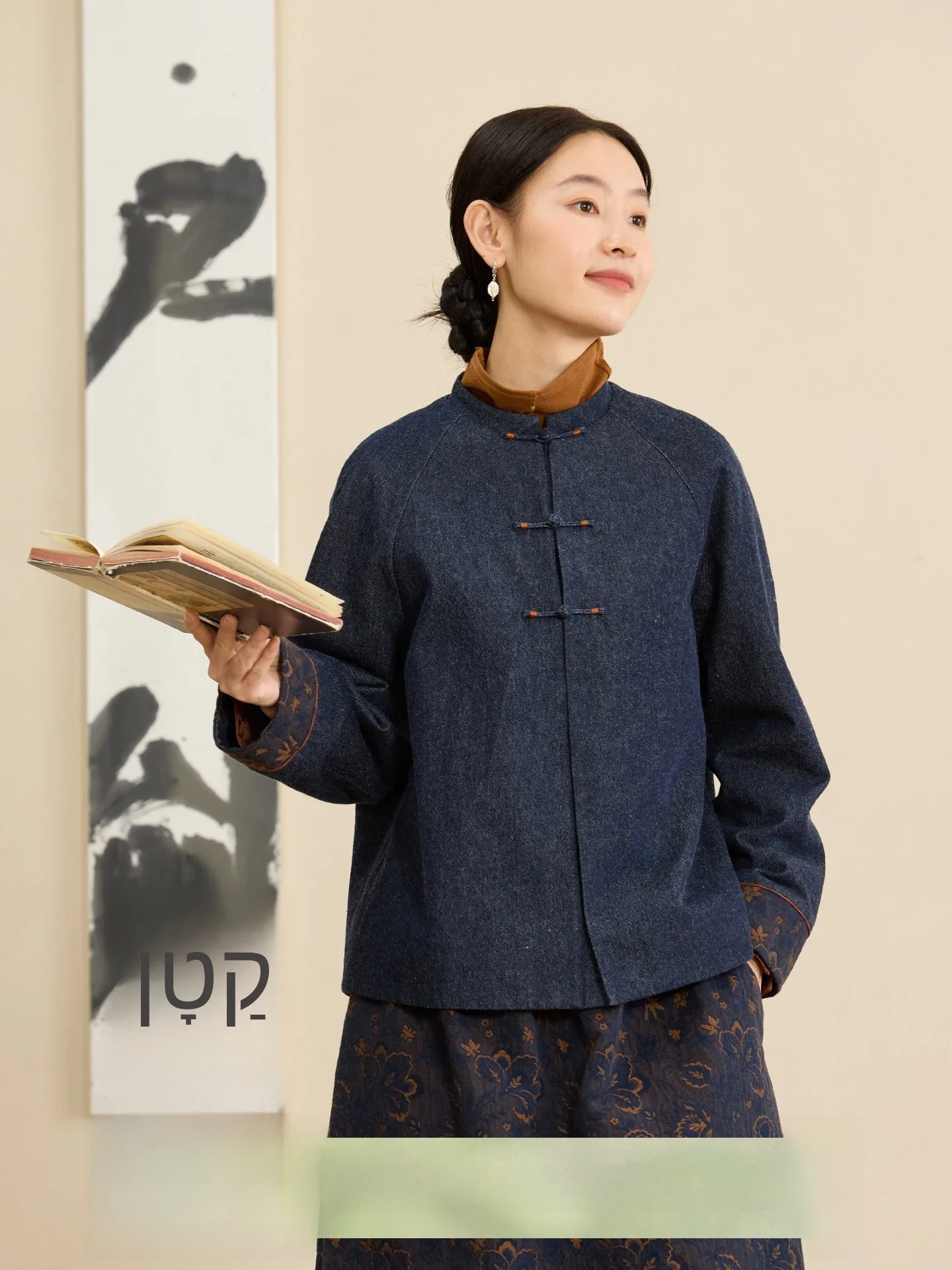 

Jing Zhong Yuan Original Retro Loose Light Chinese Sle Wool Cotton Blend round Ne Button up ort Jaet for Women