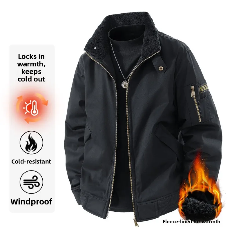 

Men's Casual Thiened Lamb Velvet Jaet Autumn Winter Outerwear Versatile Korean Hong Kong Sle Japanese Faion Streetwear