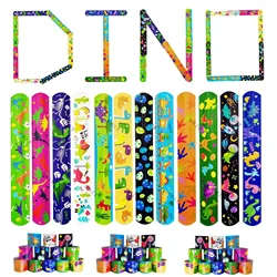 10pcs Cute Dinosaur Slap Bracelets For Kids Jungle Safari Dino Party Dinosaur Roar Parti Rawr Boy One 1st Birthday Gifts