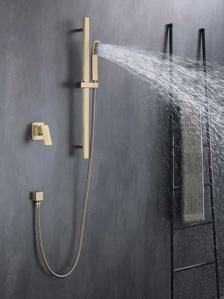 Square all copper concealed shower with concealed golden shower, household wall mounted bathtub edge shower