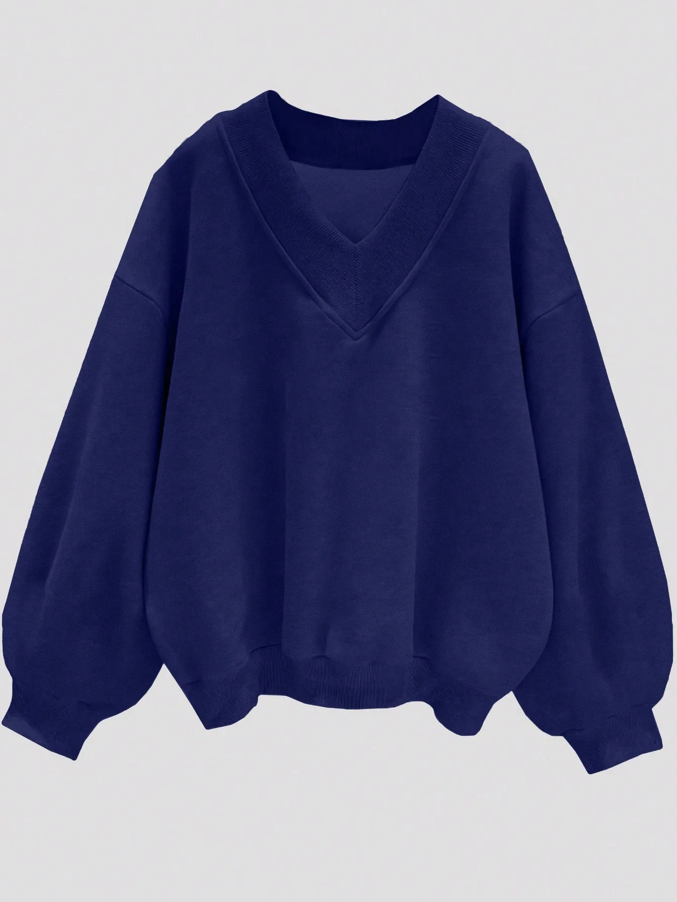 Women Fall V Neck Sweatshirt Loose Fit Long Sleeve Pullover Top Casual Solid Color Oversized Streetwear for Autumn Daily Wear