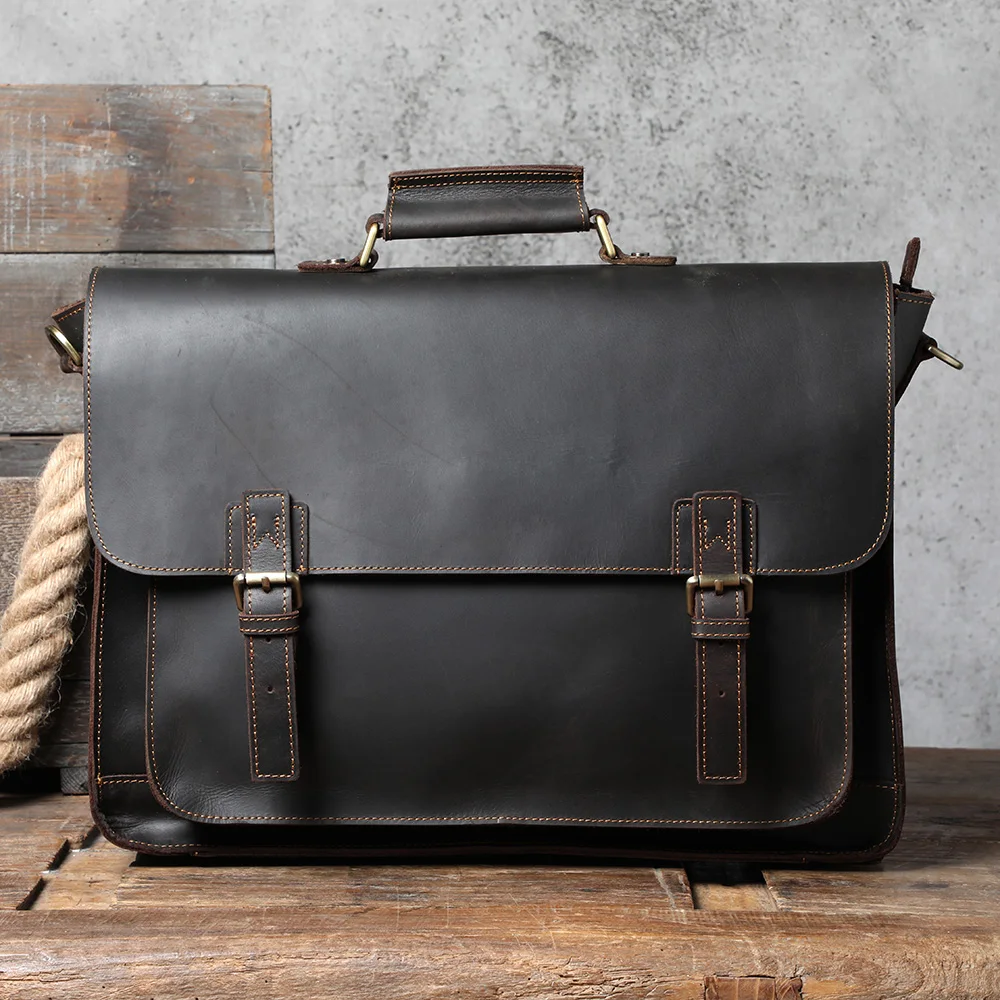S.WORKER Retro Vollnarbenleder-Handtasche für Herren | Klassische Business-Aktentasche – Detail 7