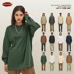ZODF New 2025 Autumn Men 305gsm 100% Cotton T Shirt Unisex Loose Heavy Weight Basic Long Sleeve Solid T-Shirts Tops HY0634