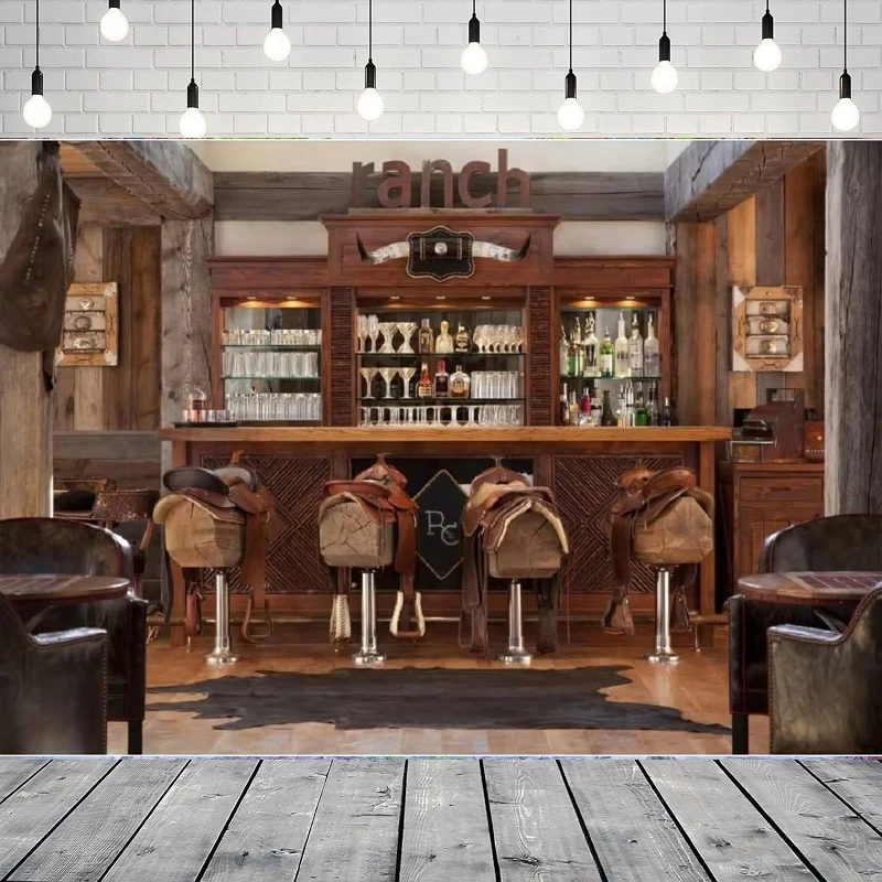 Fondo de fotografía Renaiss Western Shabby salón taberna mostrador de madera mesas sillas rústico antiguo Bar decoración Interior fondo