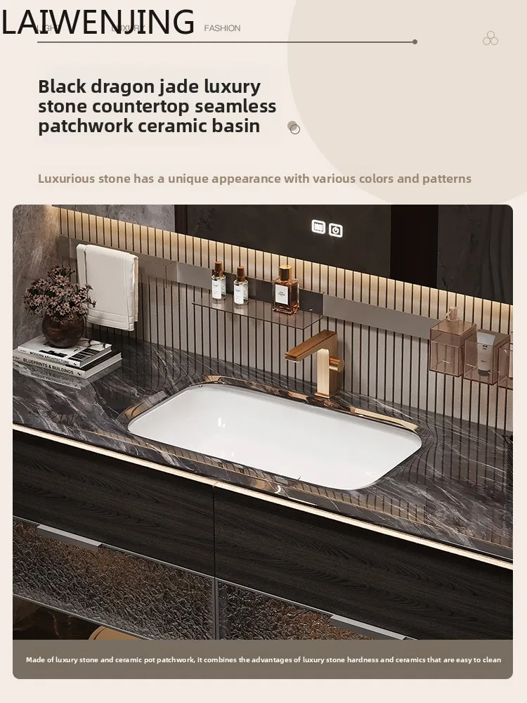 

HLZ modern light luxury bathroom cabinet combination hotel style bathroom luxury stone under the counter basin