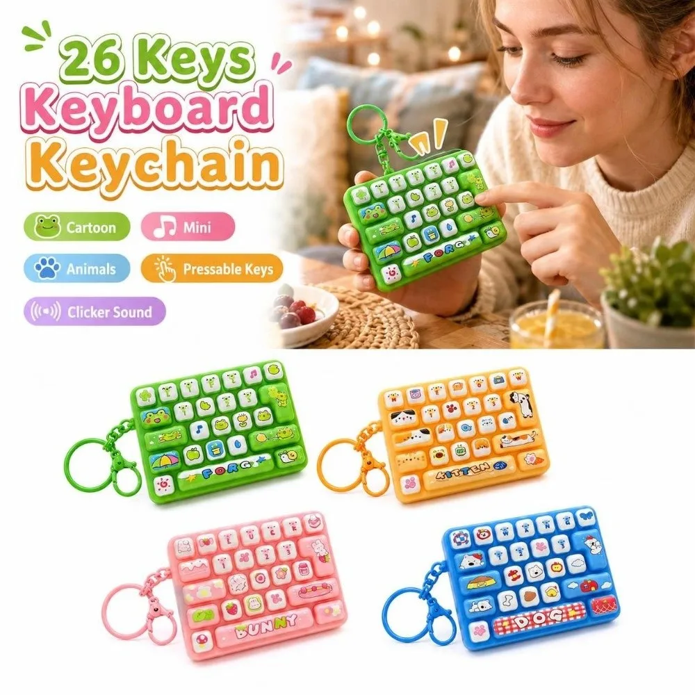 Cartoon 26 Keys Keyboard Keychain Mini Animals Keyboard Clicker Keychain Pressable Keys Portable Sensory Clicker Travel Use