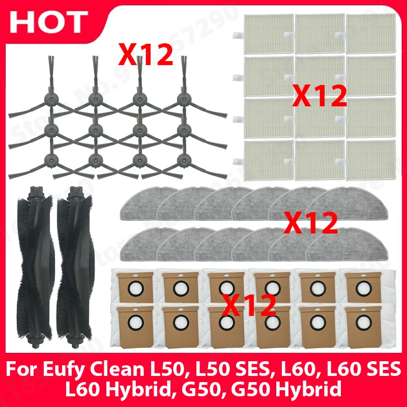 For Eufy Clean L50, L50 SES, L60, L60 SES, L60 Hybrid, G50, G50 Hybrid Roller Side Brush Filter Dust Bag Mop Cloth Accessories