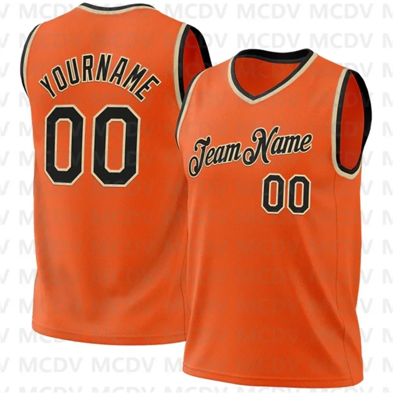 

Custom Orange White-Light Blue Authentic Throwback Basketball Jersey 3D Print Team Name Number Sport Clothes Adult Youth