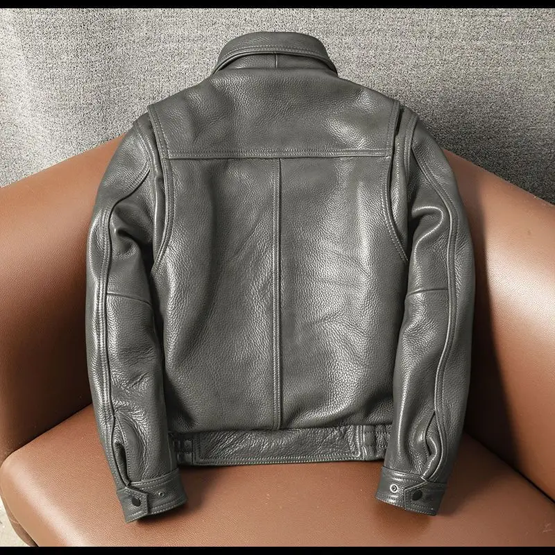 Thickened Cowhide Top Layer Genuine Leather Jacket Men's Leather Jacket Lapel Large-sized Coat Fashionable and Simple Men's Wear