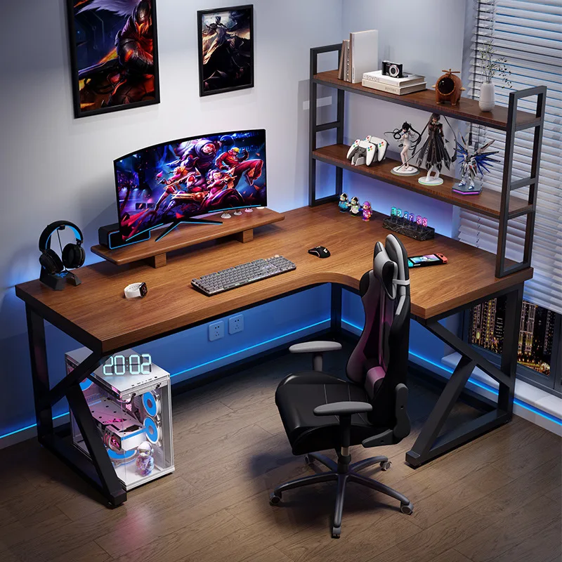 

Solid wood corner computer desk desktop L-shaped double long desk household bedroom writing desk corner wall e-sports table