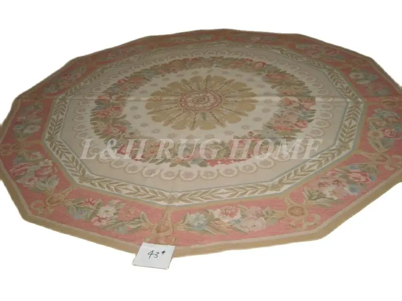 

Free shipping 8'X8' Round French Aubusson Roses Wool Round Aubusson rug for round tables