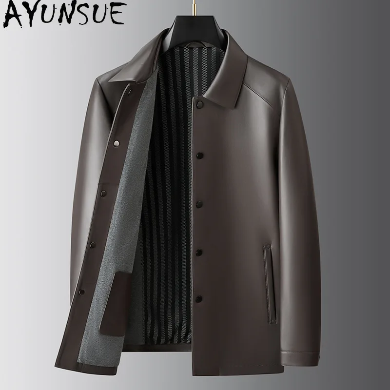 AYUNSUE Genuine Leather Jacket Men Clothing Real Sheepskin Jackets for Men High Quality Men Clothing Mid Length 가죽자켓 남자 진짜양가죽