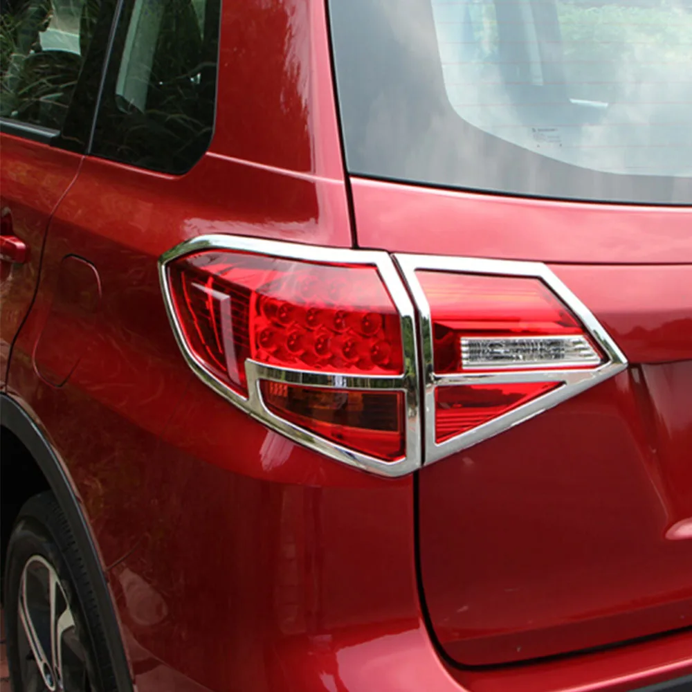 For Suzuki Vitara 2016 2017 2018 2019 2020 Body Rear Tail Back Light Lamp Detector Frame Stick Chrome ABS Cover Trim Switch 4pcs