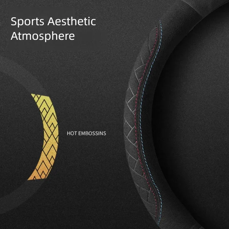

Premium Suede Leather Steering Wheel Cover Anti-Slip Breathable Universal Fit for 38cm Wheels Comfortable Car Accessories